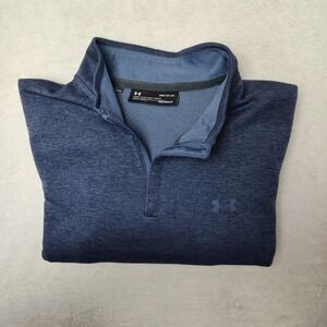 Under Armour Sweatshirt Mens Medium Blue Fleece Pullover 1/4 Zip Mock Neck Golf